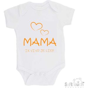100% katoenen Romper ""Mama, ik vind je lief"" Unisex Katoen Wit/mosterd Maat 62/68