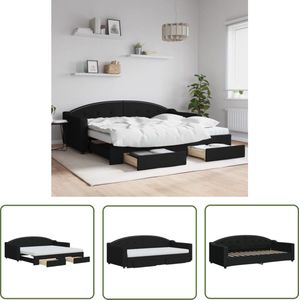 The Living Store Slaapbank met onderschuifbed - Bank en Bed - Opbergruimte - Schuimmatras - Duurzame stof - Zwart - 223 x 100 x 75 cm - 90 x 200 x 10 cm - The Living Store