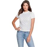 Guess - SS Mock Neck All Over 4G Tee - Wit - Dames T-shirt