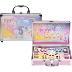 Make-up koffer Unicorn met inhoud - geschenkartikel kids- oogschaduw - nagellak - lipshimmer - nagelstickers - cosmetica kwastjes