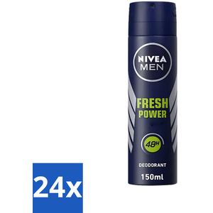 Nivea - Men - Deodorant - Spray - Fresh Power - 48 Uur Lang Werkend - 150 ml - Voordeelverpakking - 24 stuks