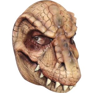 Partychimp Verkleedmasker T-rex Dinosaurus Halloween Masker voor bij Halloween Kostuum Volwassenen - Latex - Bruin - One-size