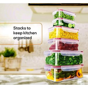 Plastic luchtdichte voedselopslagcontainers - 6 stuks (3 containers en 3 deksels) plastic voedselcontainers met deksels voor keuken en voorraadkast, lekvrij (rood)