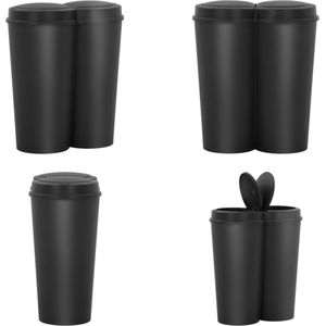 vidaXL Prullenbak dubbel 50 L zwart - Recycle Vuilnisbak - Recycle Vuilnisbakken - Afvalscheidingsprullenbak - Afvalscheidingsprullenbakken