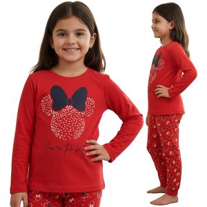DISNEY Minnie Mouse Katoenen pyjama voor meisjes, TWEE-DELIGE pyjama met lange mouwen, 100% KATOEN