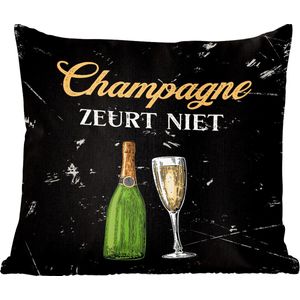 Sierkussens - Kussentjes Woonkamer - 50x50 cm - Champagne - Fles - Glas - Cadeau voor vrouw - Cadeau voor man