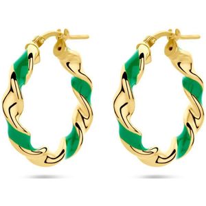 Zilver Verguld (Geel) Oorringen Gedraaid Groen Emaille 1 Micron 2103651