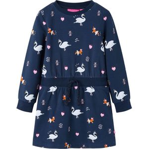 vidaXL-Kinderjurk-met-lange-mouwen-zwanenprint-104-marineblauw