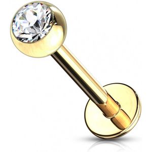 piercing steentje wit gold plated 1.2x8mm