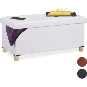 Relaxdays hocker met opbergruimte - kunstleer - 35x76x37 cm - zitbank hal - wit