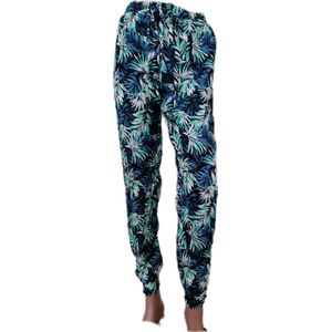 Dames - Zomerbroek - Yoga broek - Strandbroek - Palazzo - Elastische Band - Comfort - Kleur Grijs/Groen/Zwart/Wit - Blad Print - Maat 44-46