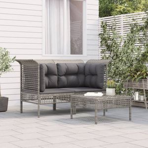 The Living Store Tuinhoekbank Grijs - PE-rattan - 65x65x75 cm - Modulair design