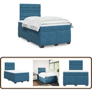 vidaXL Boxspring fluweel blauw - 120x190 cm - Incl. matras Boxspring - Fluweel Bed - Tweepersoons Bed - Blauw Bed - King Size Bed