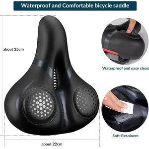 Comfortabel fietszadel, ergonomisch, comfortabel MTB-zadel, holle gel, ademend, waterdicht, reflecterend, stabiel, voor mountainbike, racefiets, stadsfiets, zwart/bruin