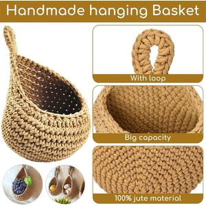 Fruitmand, hangende wandmand, opbergmanden, jute tas, mand, gevlochten hangende manden, jute, groentemand, wandmand, plantenmand, decoratieve hangmandjes, voor keuken, restaurant, opslag