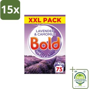 15 x BOLD - Waspoeder - 2 in 1 - Lavendel en Kamille - 75 Wasbeurten - Grootverpakking - Waspoeder - Lavendel - Kamille - Wasmiddel - Wasverzorging