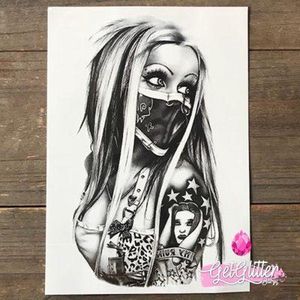 GetGlitterBaby® - Tijdelijke Tattoos / Tijdelijke Henna Festival Plak Tattoes / Nep Tatoeage voor Volwassenen / Fake Temporary Tattoo Sticker - Biker Chick