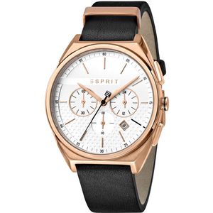 Esprit heren Horloge ES1G062L0035 -Chronograaf - leren armband - gouden staal - 3ATM - heren polshorloge