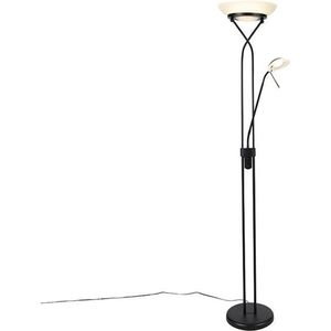 QAZQA empoli - Moderne Dimbare LED Vloerlamp | Staande Lamp met Dimmer met leeslamp - 1 lichts - H 1800 mm - Zwart - Woonkamer | Slaapkamer | Keuken