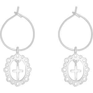 Oorbellen - Kruis - Gold plated, 2.5 micron witgoud - 2.5 centimeter - Oorhangers Cross - Religieus - Damesdingetjes