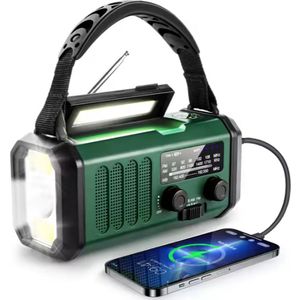 Noodradio - Crank Radio - Leger Groen - 10.000mAh Powerbank - Zonnepaneel - Multifunctioneel