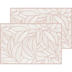 Set van 12x stuks placemats Jungle roze - PVC - 45 x 30 cm - Opengewerkt bladeren motief