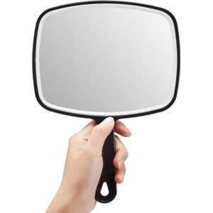 Handspiegel -Make up spiegel-Vierkante spiegel - 20 x 21.5 cm spiegeloppervlak-Handspiegel met handvat-Scheerspiegel-Kappersspiegel-Zwart