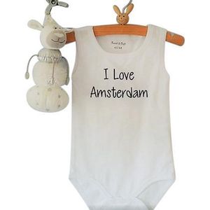 Baby Rompertje met tekst I love Amsterdam | wit | maat 86/92 | mouwloos zonder mouw