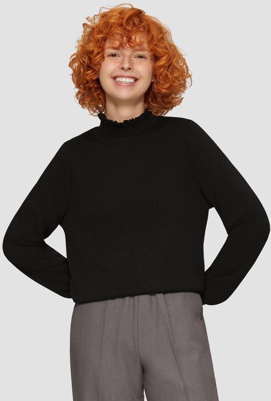 Q/S designed by - Sweatshirt - Zwart - Gegolfde Kraag - Zonder Capuchon