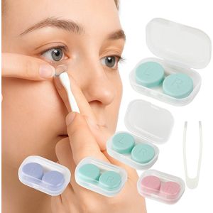 4-Pack Contactlens Etui – Draagbare Contactlenzenhouder met Pincet & Applicator – Reisset in 4 Kleuren (Groen, Blauw, Paars, Roze) – Herbruikbaar & Hygiënisch – Voor Dagelijks Gebruik & Reizen