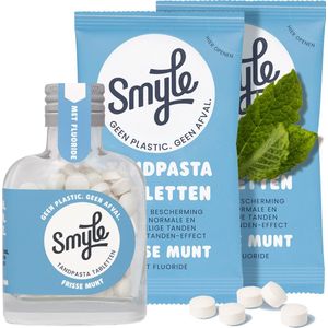 Smyle Tandpasta Tabletten met Fluoride - Starterkit met 126 Tandpasta Tabs - Whitening Effect - Geschikt voor Gevoelige Tanden - 2 Maanden Voorraad - 100% Natuurlijk & Plasticvrij - Zero Waste