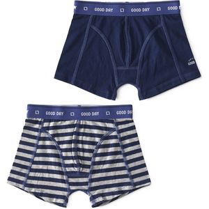 Little Label - boxershorts 2-pack - uni dark blue & big blue stripe 4Y - maat: 98/104 - bio-katoen