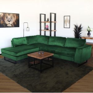 Hoekbank design Puckerto 290cm bank velvet donkergroen hoek loungebank links bankstel zetel hoeksalon