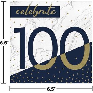 Servetten 100jaar navy- gold Celebrate 16st 100 jarige- versiering