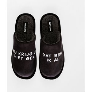 Mij krijg je niet gek dat ben ik al pantoffels maat 37-38 - pantoffels - pantoffels heren - pantoffels dames - grappige pantoffels - pantoffels met tekst - sloffen heren - sloffen dames - sloffen met harde zool - fluffy binnenkant