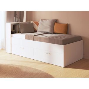 Bed 90 x 190 cm met lades en opbergruimte - Kleur: wit - BORIS II L 98.1 cm x H 92.9 cm x D 213.5 cm