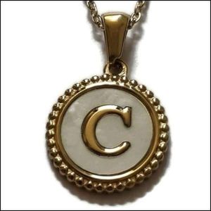 Aramat jewels -ketting-letter c- chirurgisch staal -wit- schelp - goudkleurig-45cm - dames- rond