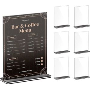 6 stuks acryl tafelstandaard A5 T-vormige desktop display standaard transparante kunststof display standaard acryl tafelstandaard tafel menu display standaard voor restaurants, kantoor, winkel, show