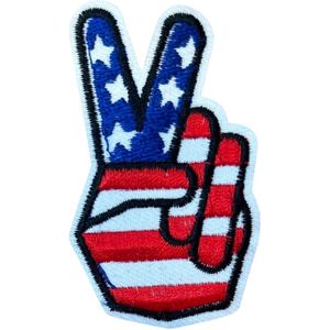 Peace Sign Vredesteken USA Strijk Embleem Patch 4.2 cm / 7 cm / Rood Wit Blauw