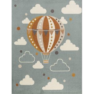 SURYA Vloerkleed - Kinderkamer, KinderTapijt, SpeelTapijt - Wolken Heteluchtballon MONTY - Meerkleurig/Blauw - 160x213 cm