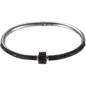 Nouka Dames Armband – Zilver Gekleurde Bangle met Zwarte Strass Steentjes - Stainless Steel – Cadeau voor Vrouwen