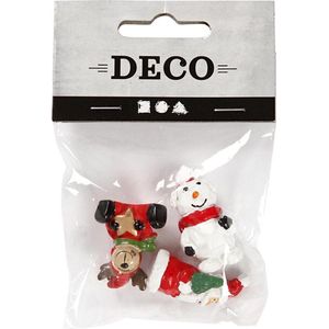 Miniatuur figuren, kerstman, rendier en sneeuwpop, H: 35 mm, L: 10 mm, 3 stuk/ 1 doos