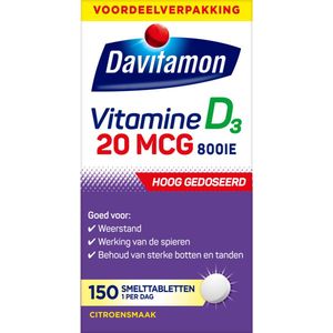Davitamon - Vitamine D3 - 20mcg - Hoog Gedoseerd - 2 x 150 Smelttabletten - Voordeelverpakking
