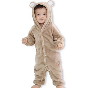 BoefieBoef Bruin Baby Berenpak 0-12 maanden – Zacht Flanel Winterpak - Warme Winter Onesie - Baby Romper met Beren Capuchon - Baby Jumpsuit voor Kinderen - Boxpakje - Pyjama voor Jongens en Meisjes – Kerst cadeau of Kraamcadeau - 1 jaar S