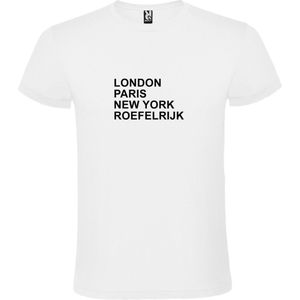 wit T-Shirt met London,Paris, New York , Roefelrijk tekst Zwart Size XS