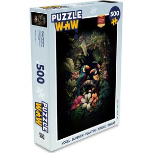Puzzel Vogel - Bloemen - Planten - Jungle - Zwart - Toekan - Legpuzzel - Puzzel 500 stukjes