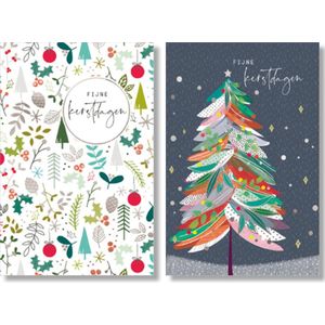 MGPcards - 2 doosjes à 10 Luxe dubbele wenskaarten - Kerst/Feestdagen - Foliebewerking - Witte envelop - 10.5 x 16 cm - 2 Motieven per doosje