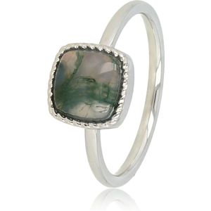 My Bendel - Zilveren ring met vierkanten Moss Agate edelsteen - Opvallende ring met donkergroene Moss Agate edelsteen - Met luxe cadeauverpakking