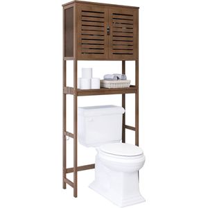 SHOP YOLO-badkamerrek staand-het toilet opbergkast-2-deurs bamboe kast organizer-vrijstaand met verstelbare binnenplank en open plank -geel