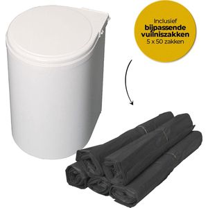 Afvalbak 13 Liter met vuilniszakken – Inbouw Prullenbak – Uittrekbare afvalemmer – Geschikt voor deurbreedte 27.7 cm, inbouwdiepte 30 cm & Kasthoogte 45 cm – Ø30.5 - Wit